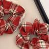 Red Korean Plaid Lace Ponytail Scrunchie – Women's High-End Holiday Hair Tie
