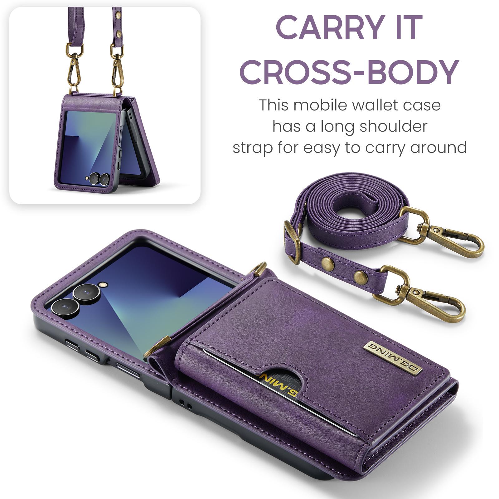 

Retro Auto Leather Crossbody Phone Case for Samsung Galaxy Z Flip 7 Flip6 Long Strap RFID Blocking Card Slot Wallet Stand Cover Galaxy Z Flip6