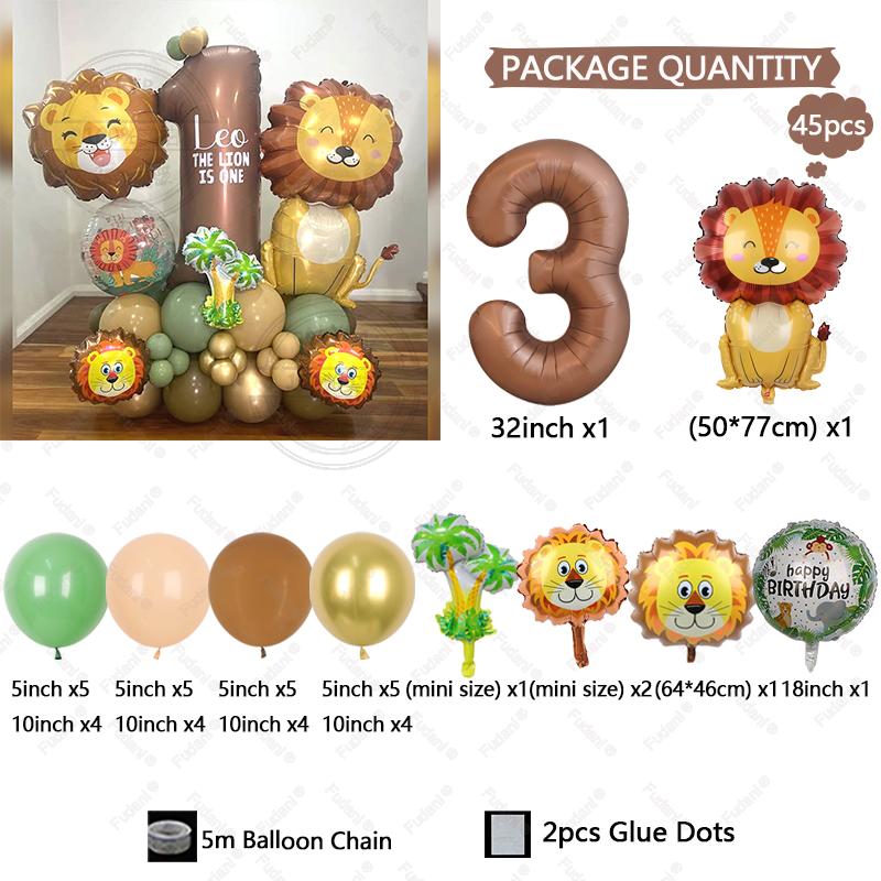 45pcs Jungle Animal Theme Balloon Chocolate Number Balloon Set Cartoon Animal Festival Supplies Childrens Birthday Party Decorat