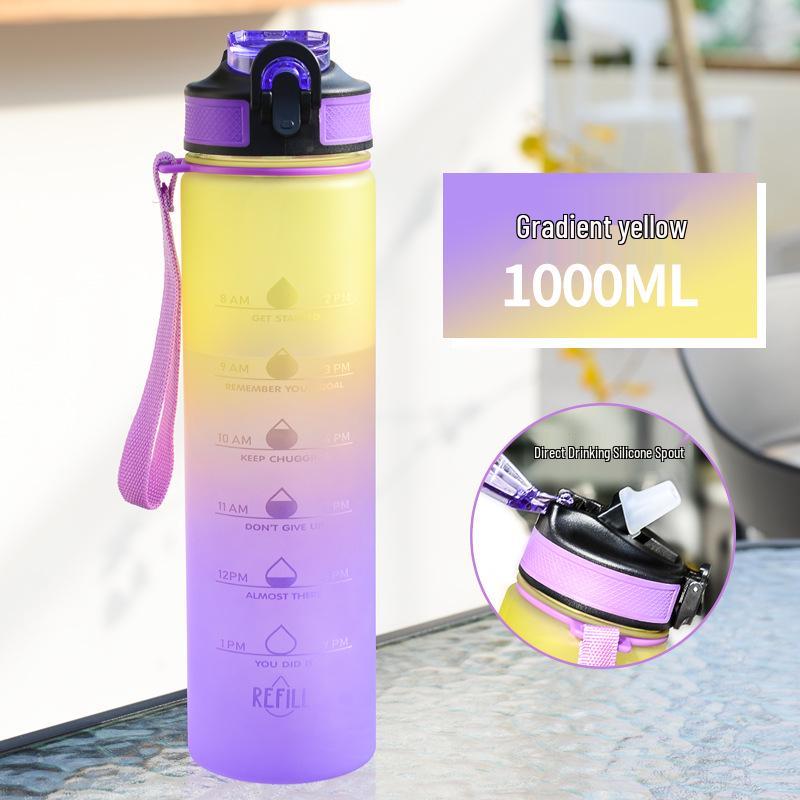 Gradient Color Large Capacity Bounce Lid Plastic Sports Water Bottle for Men and Women