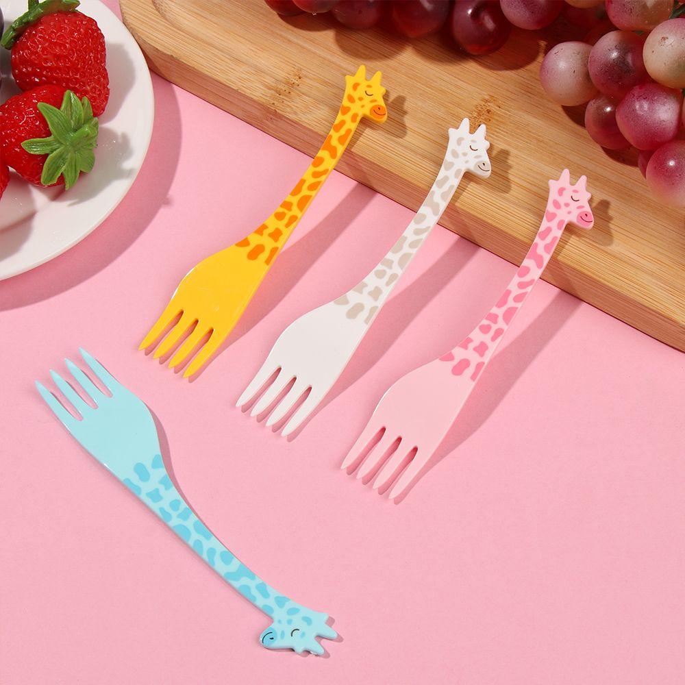 Plastic Children Snack Cake Dessert Fruit Tableware 12 Pcs/Set Cartoon Giraffe