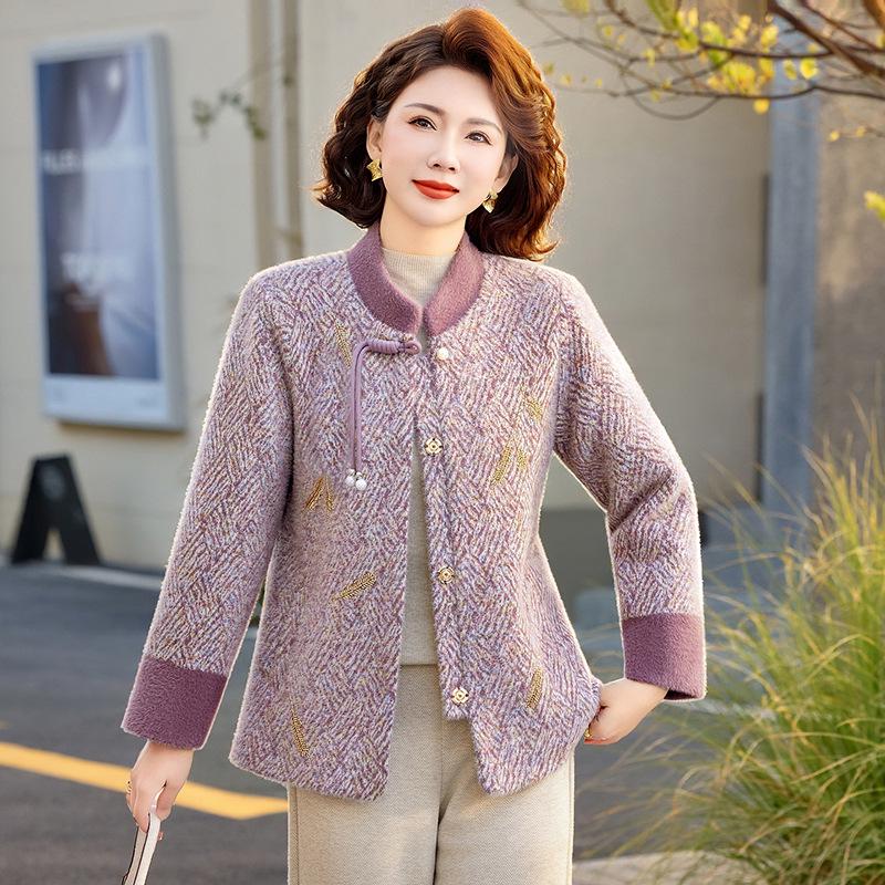 

Spring/Autumn 2026 Loose Round Neck Jacket for Middle-Aged & Elderly Women 4XL (67.5-72.5 kg) розовый/фиолетовый