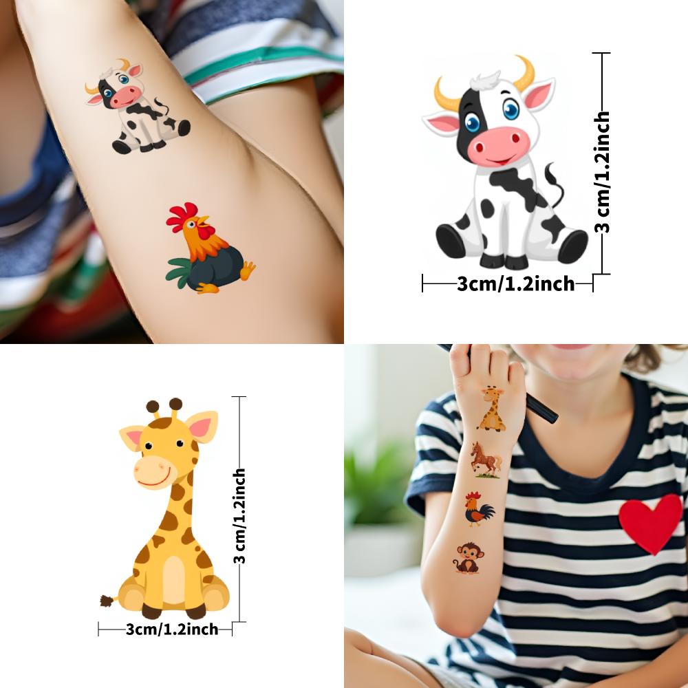 54pcs Kids Cartoon Temporary Tattoo Stickers Waterproof Cute Animal Fake Tatoo Body Art Disposable Semi-Permanent Fake Tattoo