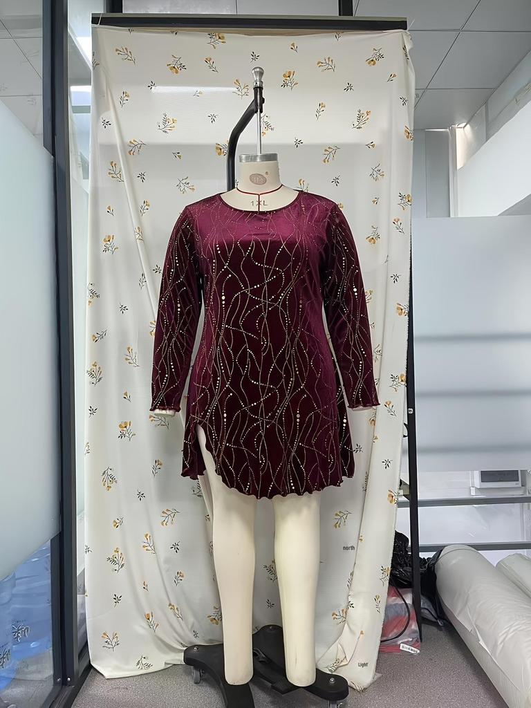 Women's Plus Size Christmas Print Long Sleeve Mid-Length Dress - Autumn/Winter Casual Fashion