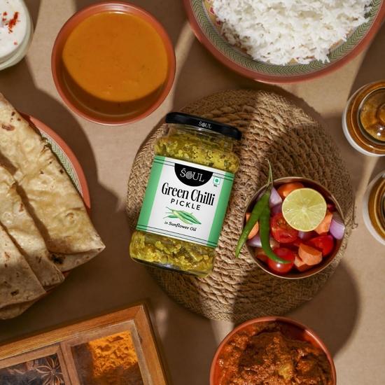 Soul Green Chilli Pickle 375g - Handcrafted Gourmet Zest In Sunflower Oil