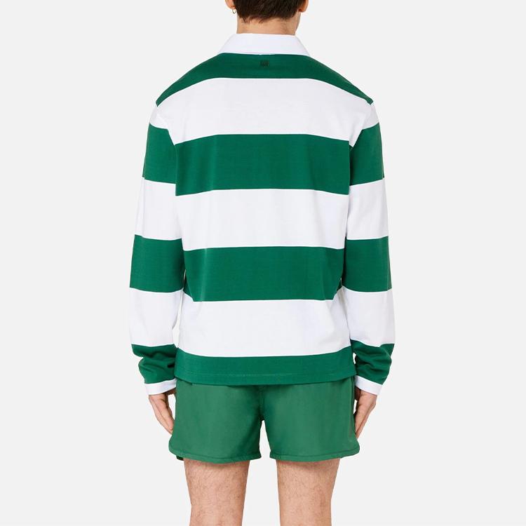 AMIPARIS Cotton Plain Knit Striped Long Sleeve Polo Shirt Autumn Men Tops White Green A21HJ21175-301