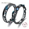 Monkton 100% 925 Silver Couple Rings Blue Cubic Zirconia Wedding Bands Boho Black Retro Rings for Women Lovers Gift