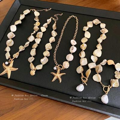 Irregular Shell Star Necklace & Bracelet Set - Beach Vacation Style, Personalized & Fashionable Jewelry