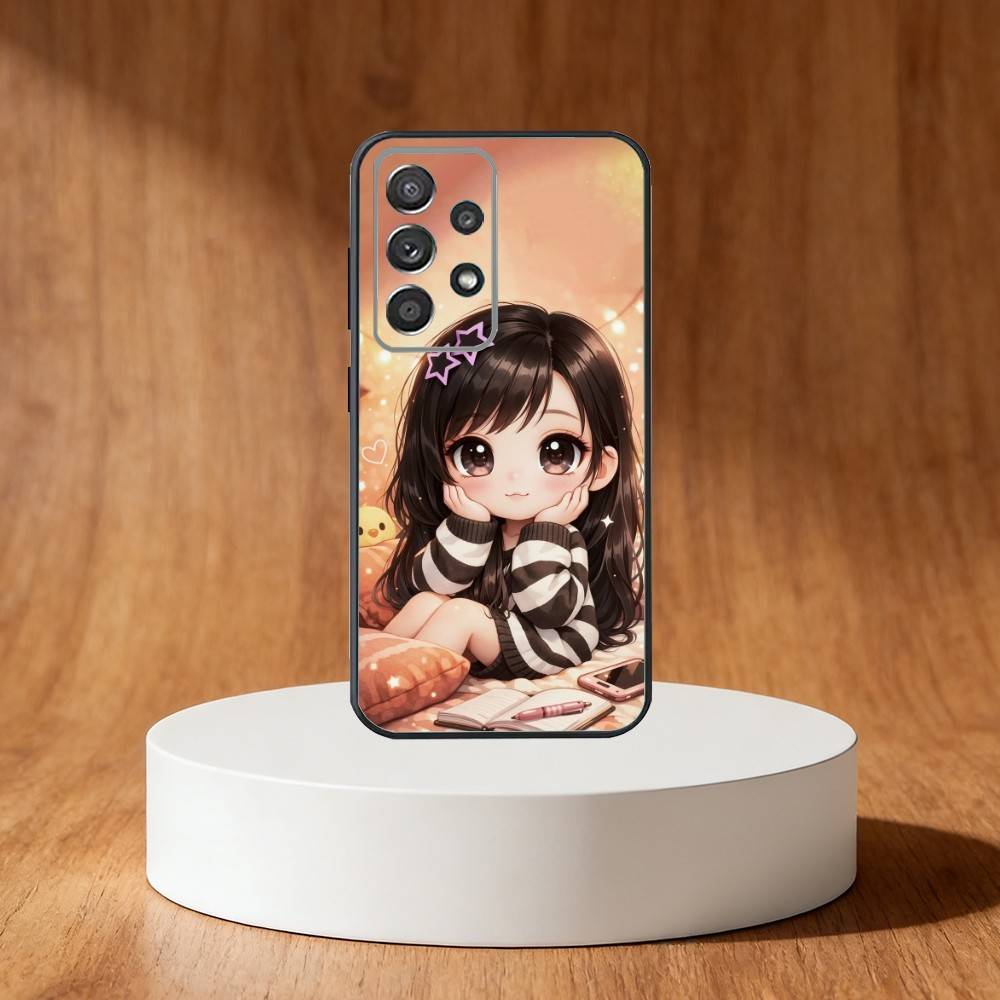Cartoon Girl Pattern Phone Case For Samsung S25,S24,S21,S22,S23,S30,Ultra,S20,Plus,Fe,Note,10,9,5G Black Cover
