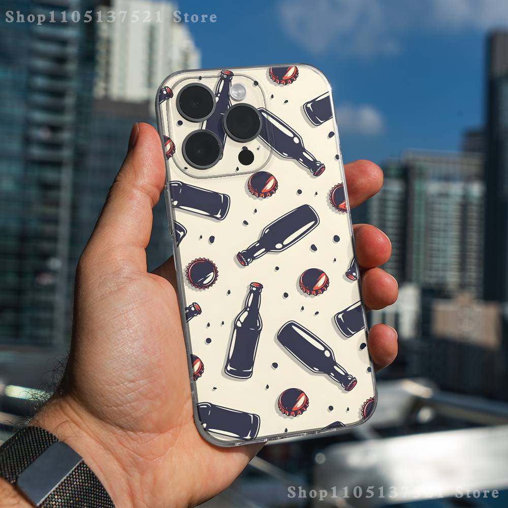 Beer Alcohol Art Pattern Phone Case For iPhone 17,16,15,14,13,12,11 Pro,Max,Plus,X,XS,XR,SE4,E Mini Transparent Soft Cover