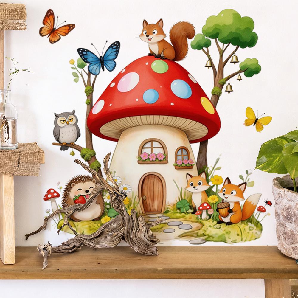 Forest Mushroom House Wall Sticker Self Adhesive Removable Kids Room Kitchen Living Room Decor