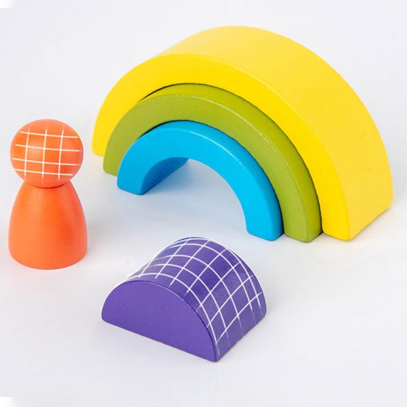 1 stücke Regenbogen Holz Baby Spielzeug Montessori Kreative Regenbogen Bausteine Holz Jenga Spiel Frühen Pädagogisches Spielzeug für Kinder