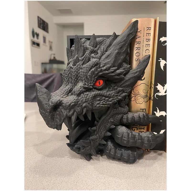 3D Dragon Decorative Bookend,Fantasy Shelf Decor Nook,Medieval Vintage Dragon Book End Stopper, Game Disks Stand Holder, Bookshelf Statue Decorations