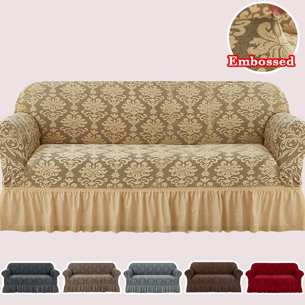1 buc. Husă de canapea Jacquard European Antiderapantă cu Fustă și Relief Embosat, Huse de Canapea pentru Dormitor, Birou, Sufragerie, Decor Acasă