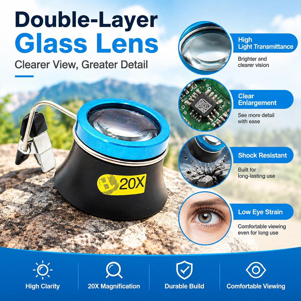 5X 15X 20X Eyeglass Magnifier Clip-On Eye Loupe Magnifying Lens Portable Eyepiece Process Operation Watchmakers Repair Tool