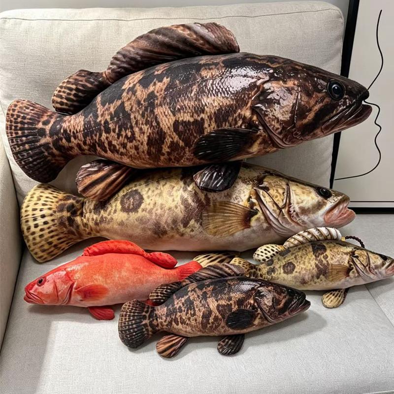 Simulation Grouper Stuffed Plush Doll Realistic Print Sea Fish Pillow Soft Cushion Home Sofa Decor Creative Gift for Fisherman
