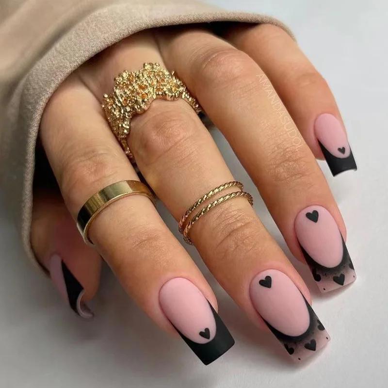 24Pcs Love Ballerina Press On Nails Set Full Cover Artificial Fake Nails Professional Adhesive Free False Nail Art