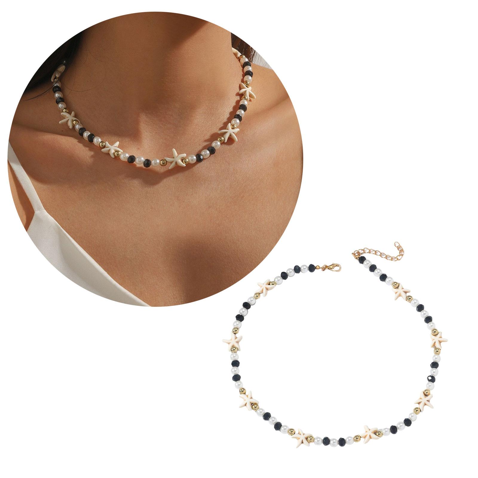 

Beach Vacation Jewelry Delicate Ocean Beads Necklace Comfortable Neck Jewelry Suitable for a Marine Inspired Outfit чорний