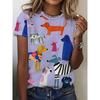 Women's Tee - Colorful Cartoon Dog Pattern Graphic, Playful Pet Print Design for Casual Daily Wear