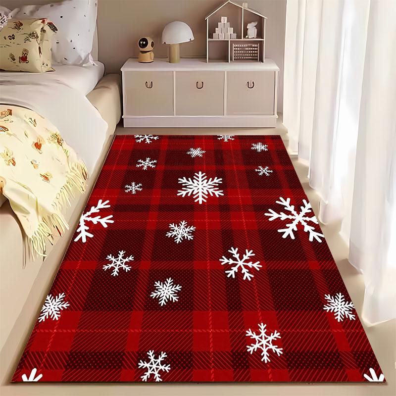 Red Plaid Snowflake Pattern Carpet suitable as a non-slip mat for the living room or bedroom sofa