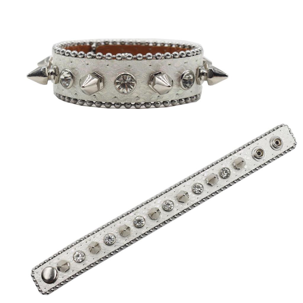 Y2K Gothic Punk Rhinestone Studded Leather Bracelet Wristband