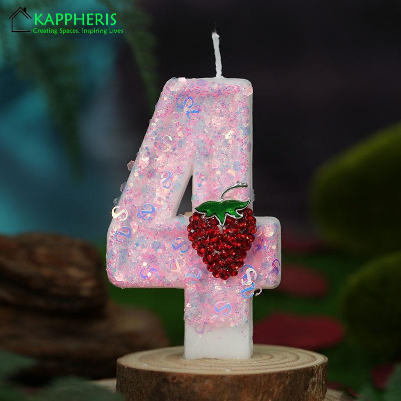 Original Birthday Number Candles Sparkling Strawberry Candle 2 Years for Cake Topper Decoration Pink Pure Bee Honey Candles for daily use