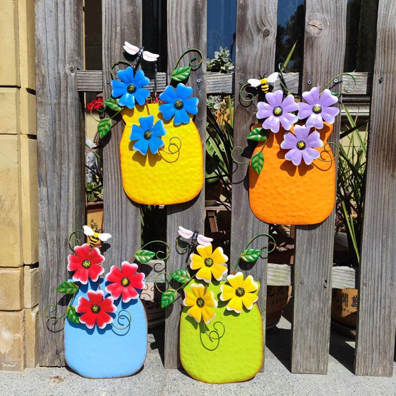 1Pcs Handmade Painted Iron Vases Wall Decorations Vase Arrangement Home Decor Ornaments Garden Decor Balcony Decors Villa Decors