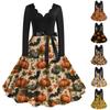 Halloween Print Flare šaty pro ženy s dlouhým rukávem šaty pro volný čas
