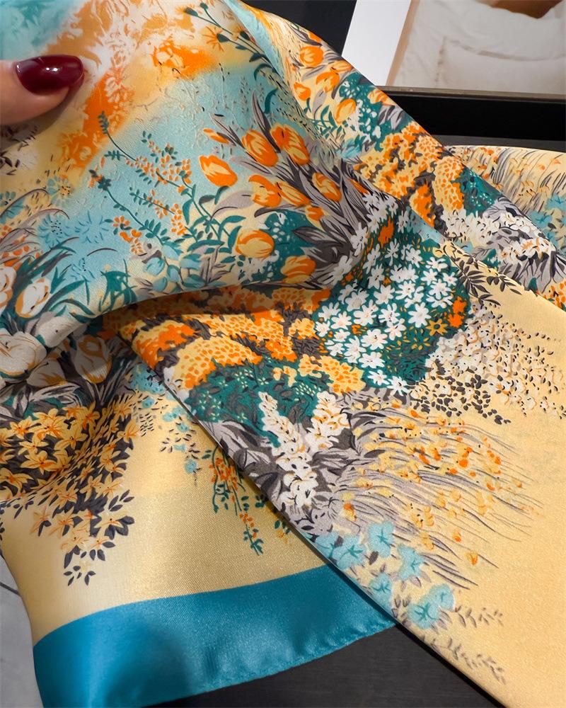 Luxury Silk Feeling Square Scarf Women 2025 Print Satin Neckerchief Spring Hair Band Foulard Bandana Echarpe Tie Shawl Wraps