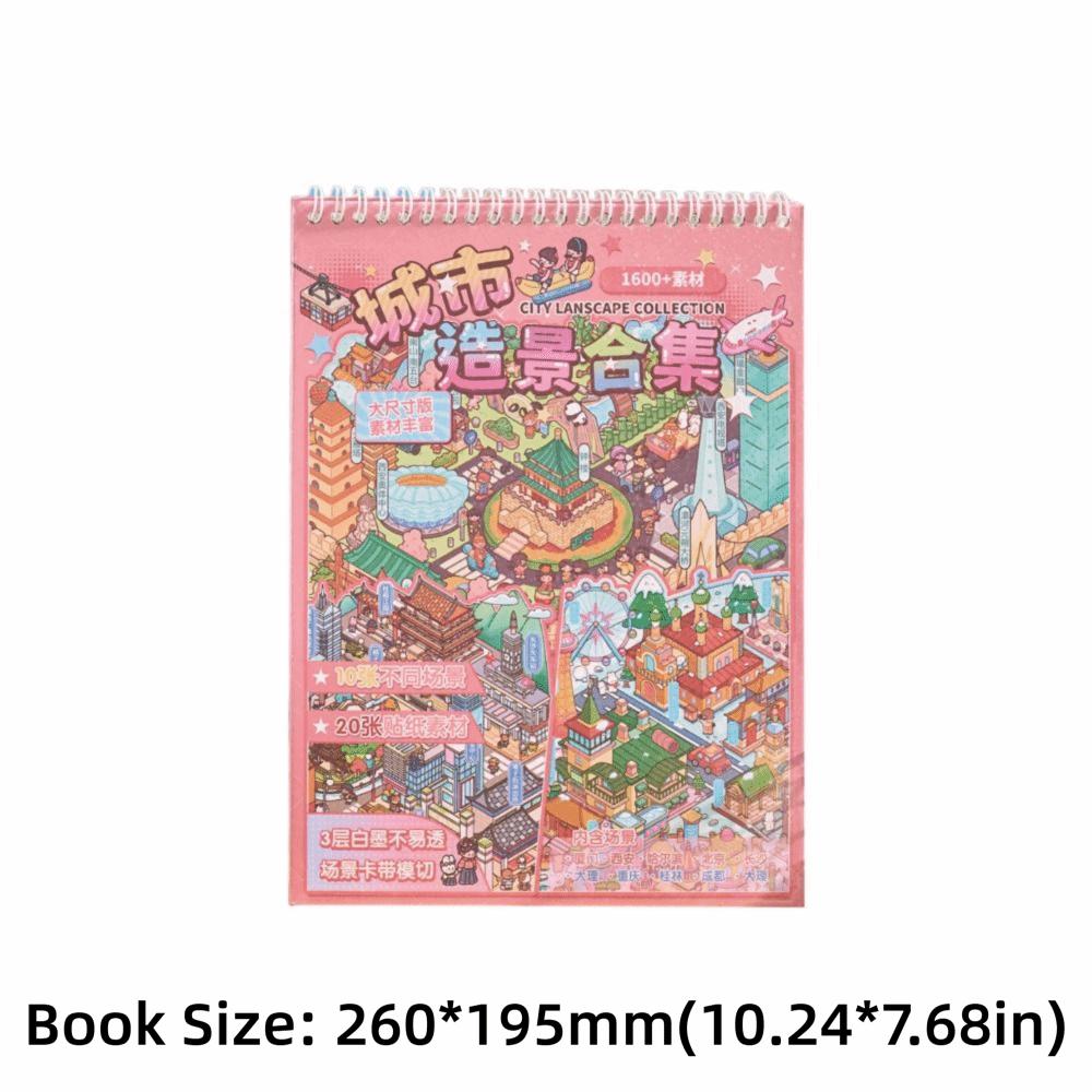 10 Scenes Miniature Scene Sticker Book 3D City Scene DIY Sticker For Adults