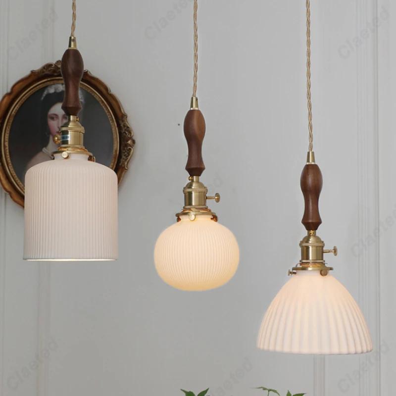 Simple LED Ceramic Lampshade E27 Bedroom Bedside Lighting Pendant Lamp Living Room Dining Room Corridor Bar Atmosphere Lighting