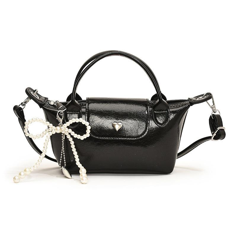 Fashionable Solid Color Kids Shoulder Bag With Stylish Pearl Bow For Boys And Girls