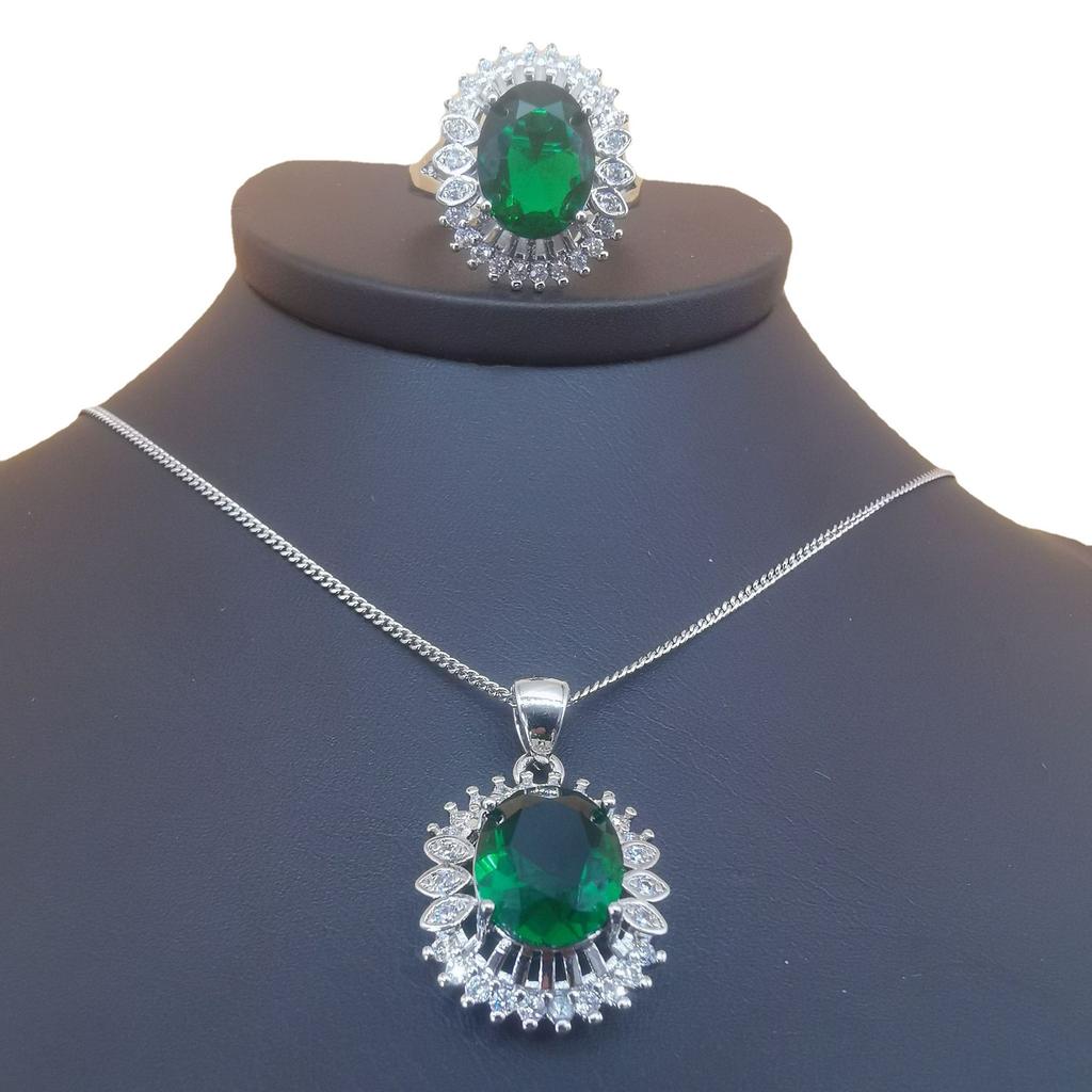 New Temperament Jewelry - Platinum Plated Amethyst Zircon Necklace Earrings Ring Set Jewelry  Piece Set