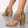 Women's Fish Mouth Hollow Back Heels New Summer Breathable Side Zipper Chunky Heel Sandals Shoes