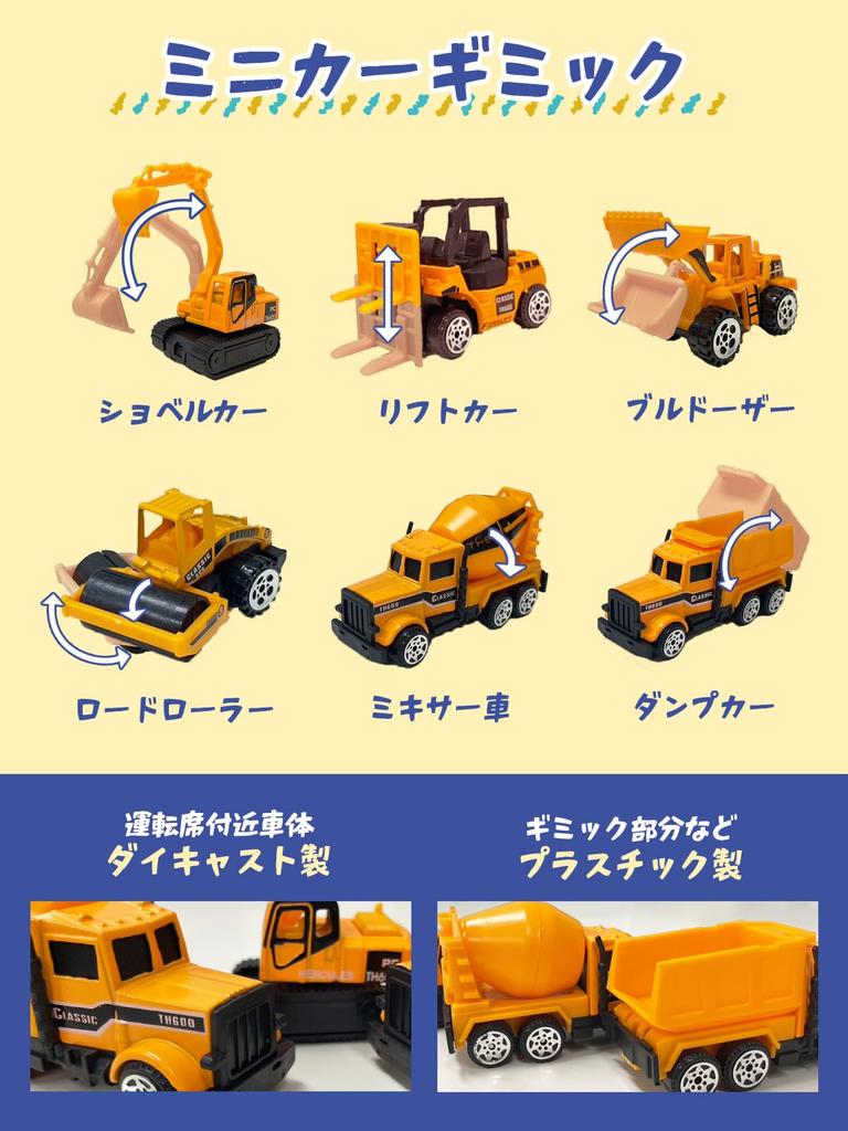 [Supervised by a preschool teacher] Construction Vehicle Toy (Die-cast) "A fun construction vehicle set with movable parts (large trailer + 6 mini car