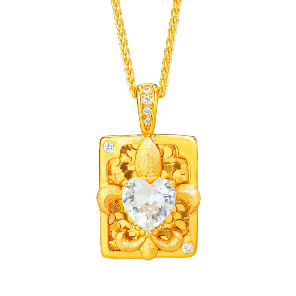 Gold Diamond-Pointed Heart Iris Pendant Necklace - Ancient Method, Fashionable & Exquisite.