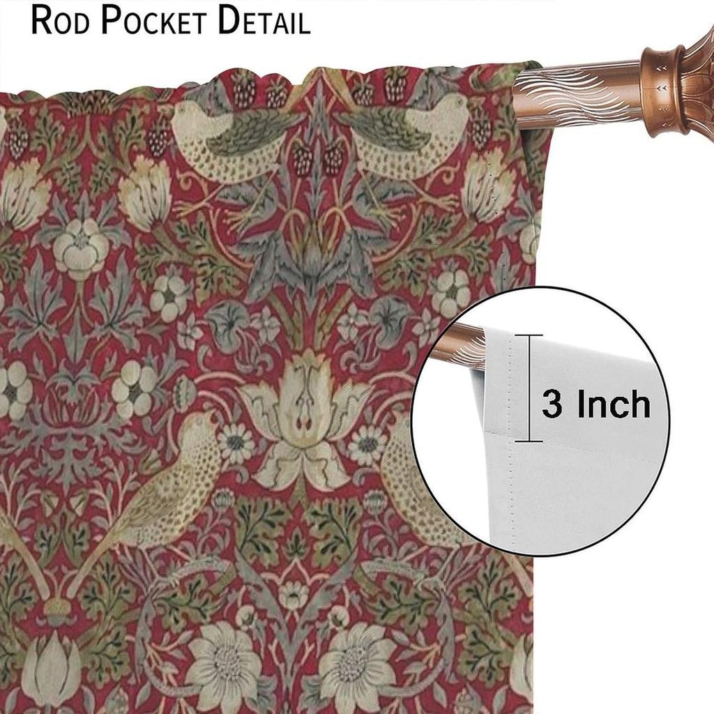 Boho William Morris Curtains Retro Bird Plant Natural Flower Pattern Print Window Drapes Living Room Bedroom Curtain Light Blocking Polyester Ideal