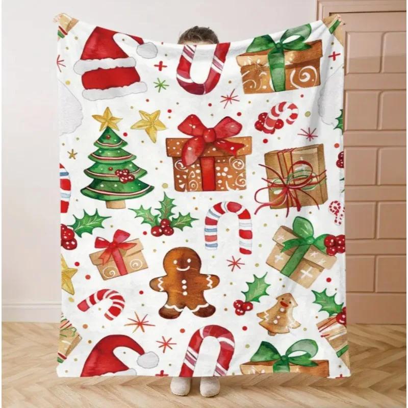Festive Christmas Reindeer Pattern Fleece Throw Blanket Hand Wash Only  Multi-Purpose Blankets