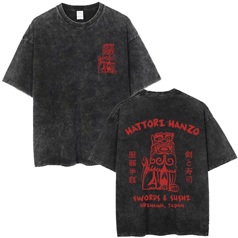 Hattori Hanzo RED Swords and Sushi Kill Bill Okinawa Japan Tarantino Washed Vintage T-shirt Men Women Casual Oversized T Shirts S разноцветный
