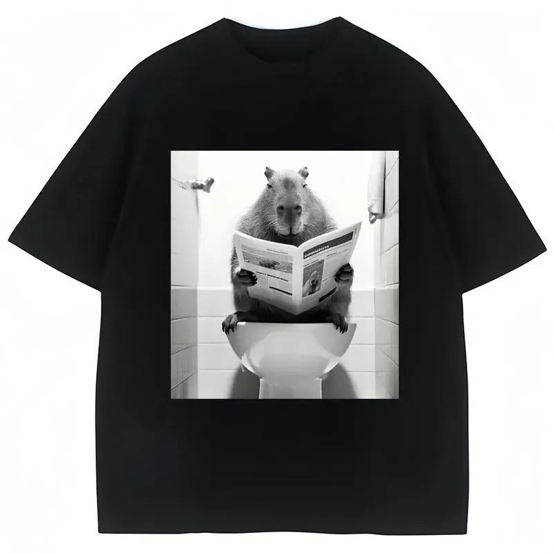 Summer Funny Capybara Bathroom Graphic T-Shirt Men Women Fashion Spring T Shirts Oversized Casual Short Sleeve Streetwear
