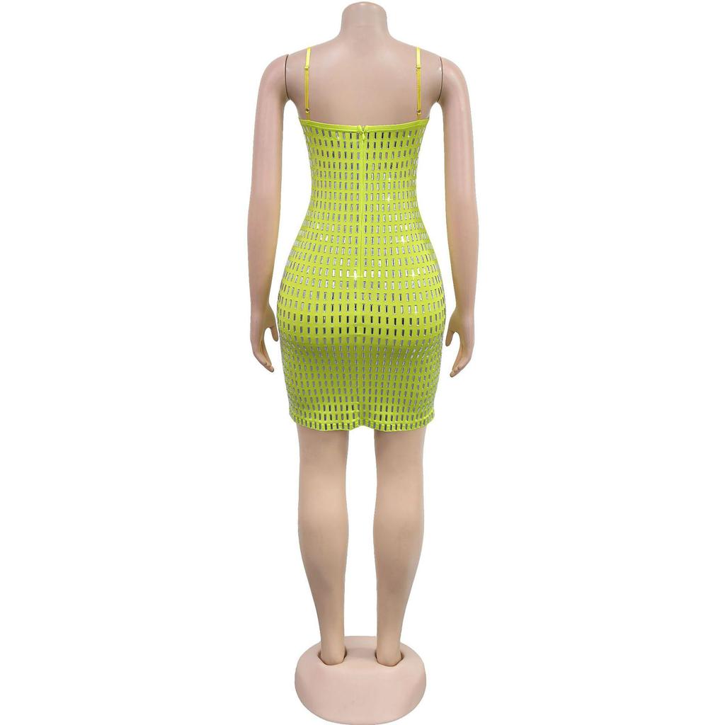 Elegant Rhinestone Backless Spaghetti Strap Dress - New Women's Fashion Style