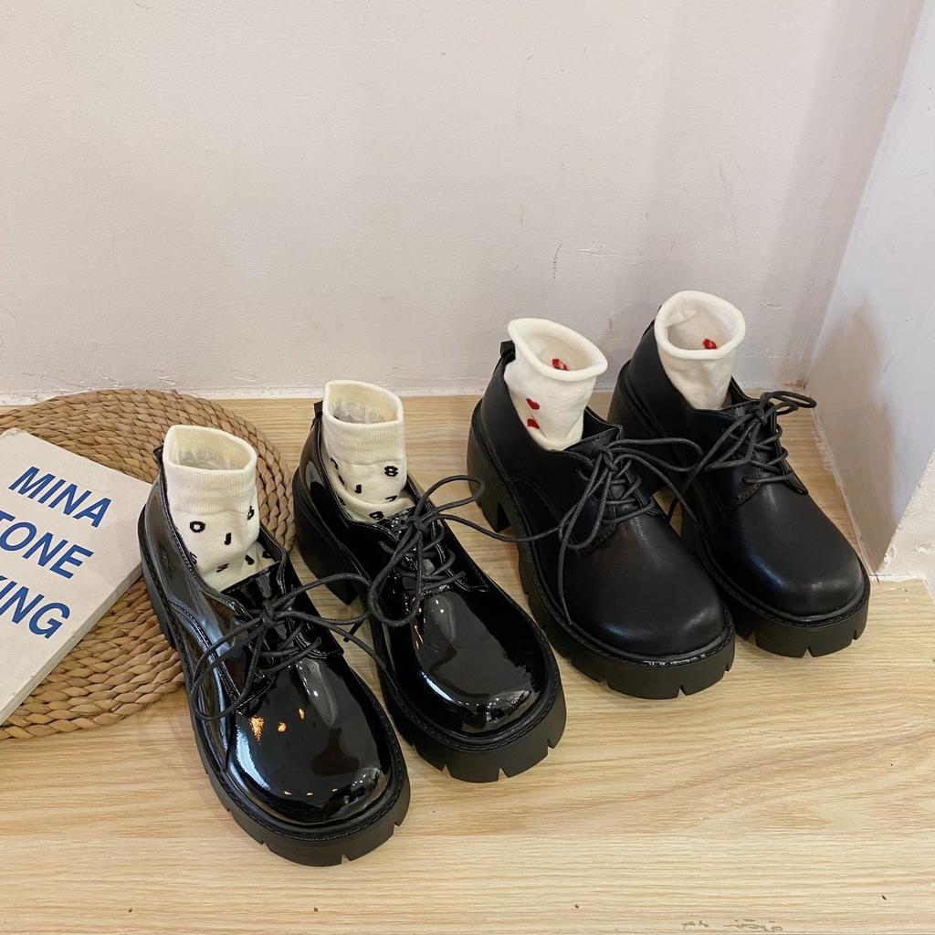 New Autumn Spring Oxford Shoes For Women Solid Leather Casual Shoes Woman Flats Lace Up Thick Bottom High Heels Platform Shoes