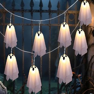 10Pcs Spooky Ghosts String Lights W/ 8 Light Modes LED Ghost Battery Operated Halloween Lights for Indoor Outdoor Party