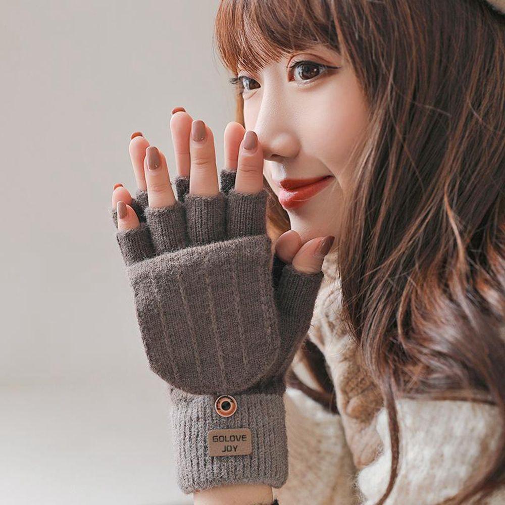 Gloves Autumn And Winter Half-finger Gloves Female Gloves Flip Mittens Christmas Wool Mittens