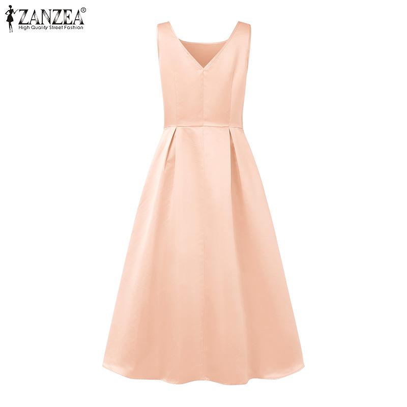 ZANZEA Women Casual Round Neck Summer Sleeveless A-Line Dress