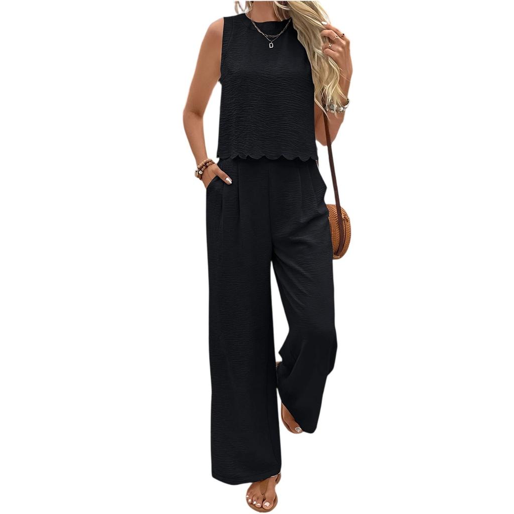 Piece Sets For Women Summer Outfits Sleeveless Vest And Wide Leg Pants Back Tie Detail