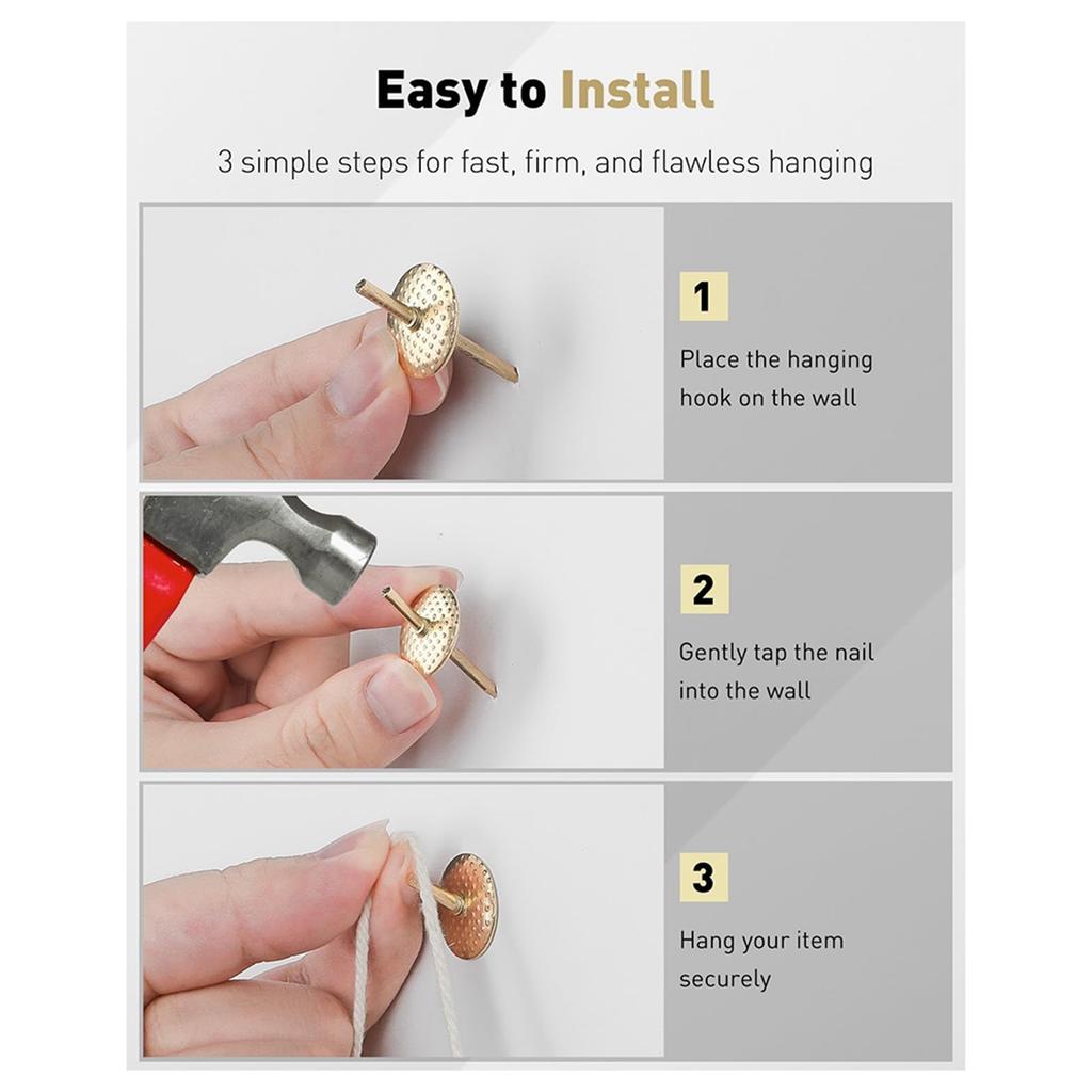 2025+ 80 Pcs Picture Hanging Kit, Assorted Sizes, Gold Hooks for Wall Art and Mirrors