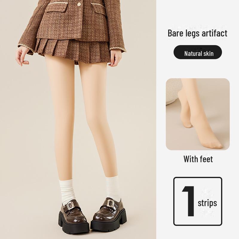Women's Natural Nude Pantyhose with Velvet Lining - Thick, Flesh-Colored, Non-Slip for Autumn/Winter.