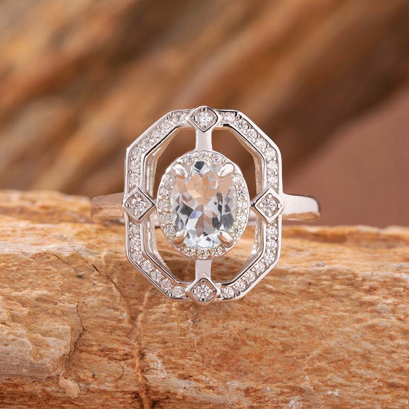 Sapphire Topaz Peridot Aquamarine Natural Color Treasure Ring Women'S Set S925 Silver Earrings