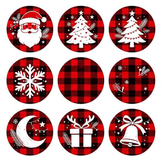 Christmas Wooden Coasters 9Pcs Set, Heat Resistant Cup Mats, Waterproof Non Slip Drink Round Table Protection Mats for Home Office Desk Accessories